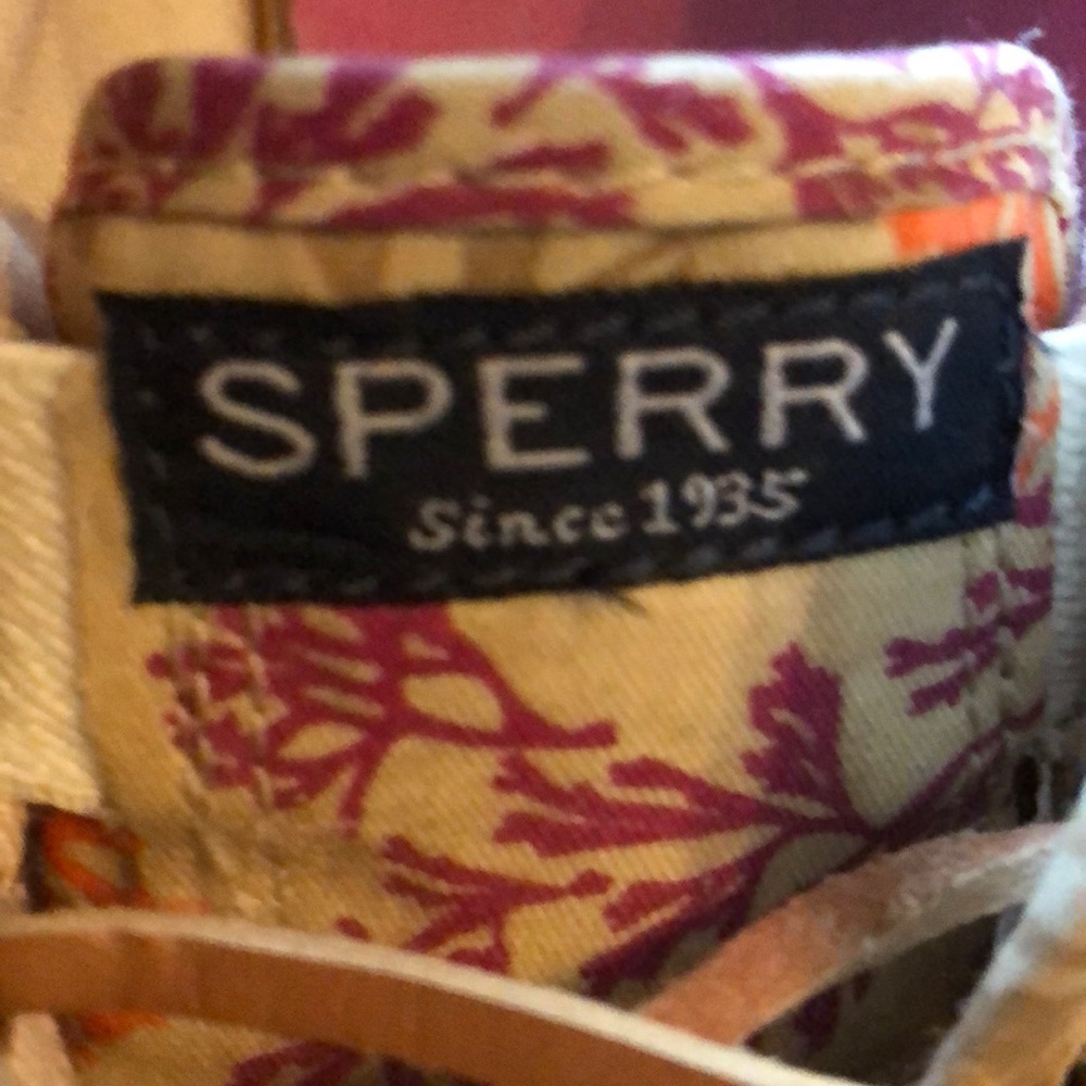 Sperry Tan Leaf Printed Top-Sider Boat Shoes - Picture 8 of 9